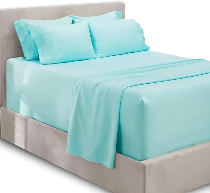 Selected Hearth amp Harbor Extra Deep Pocket Sheets – Fits Mattress 18-24 Inches Deep – Extra Deep Pocket Split King Size Sets – 7 Piece Split King Size – Aqua Blue Detailed