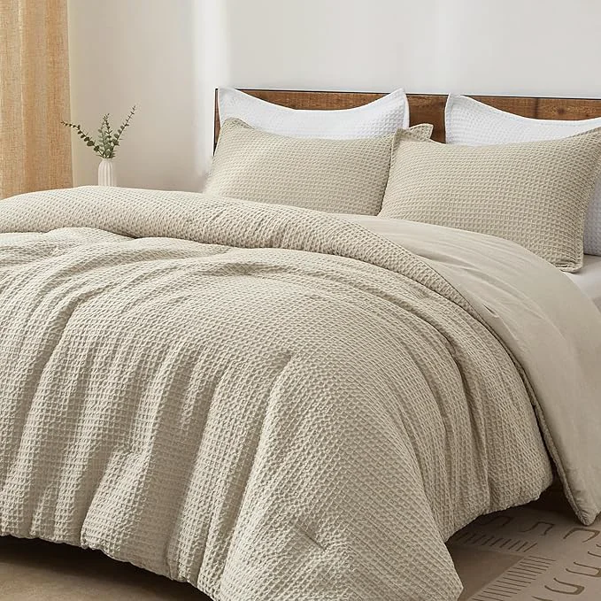 Modern PHF Ultra Soft Waffle Weave Comforter Set Twin Size 2 Pieces Lightweight Breathable Comfy Bedding Set Comfy Textured 1 Comforter with 1 Pillow Shams Linen Trendy