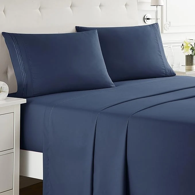 Casual Nestl Twin XL Size Sheet Set 4 Piece Extra Deep Pocket 18-24 inches Microfiber Hotel Luxury Soft Breathable Wrinkle- Easy to Care Navy Blue Authentic