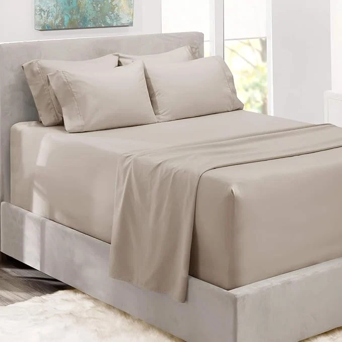 Pure Hearth amp Harbor Bed Sheets Luxury Soft 6 Piece Bed Sheet Set Extra Deep Pocket Fitted Sheets Fits Mattress up to 21 quot Double Brushed Bedding Sheets amp Pillowcases Split King Natrual Linen Convenient