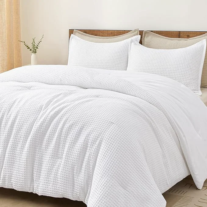Classic PHF Ultra Soft Waffle Weave Comforter Set California King Size 3 Pieces Lightweight Breathable Comfy Bedding Set Comfy Textured 1 Comforter with 2 Pillow Shams White Long-Lasting
