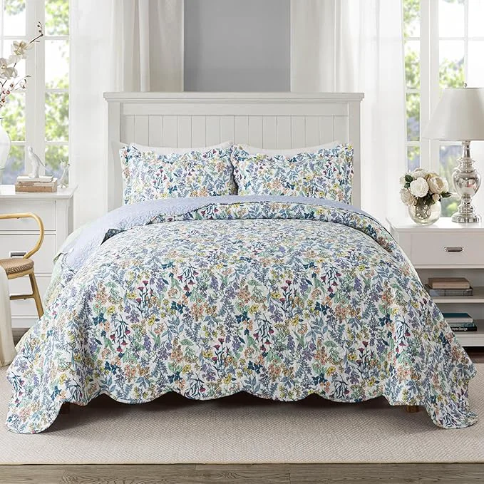 Eco-Friendly Travan 3-Piece Quilt Set Quilted Bedspread Lightweight Coverlet Set Garden Style Floral Printed Oversized Quilted Bedding Set for All Season Secret Garden Queen Size Traditional
