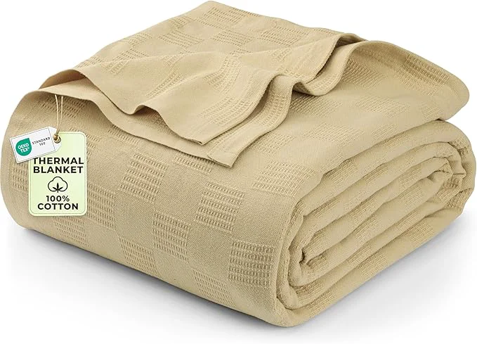 World-Class Utopia Bedding Tan Cotton Blanket Twin Size – 90×72 Inch Lightweight Soft and Breathable Thermal Blanket for All Seasons Elegant