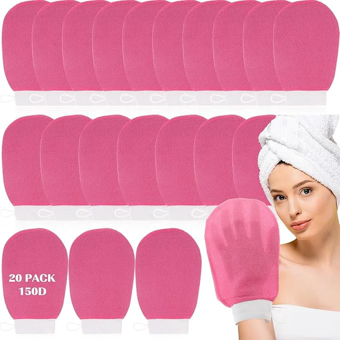 Green FoldTier 20 Pcs Exfoliating Glove Bulk Summer Exfoliator Mitt Body Scrubber Detailed