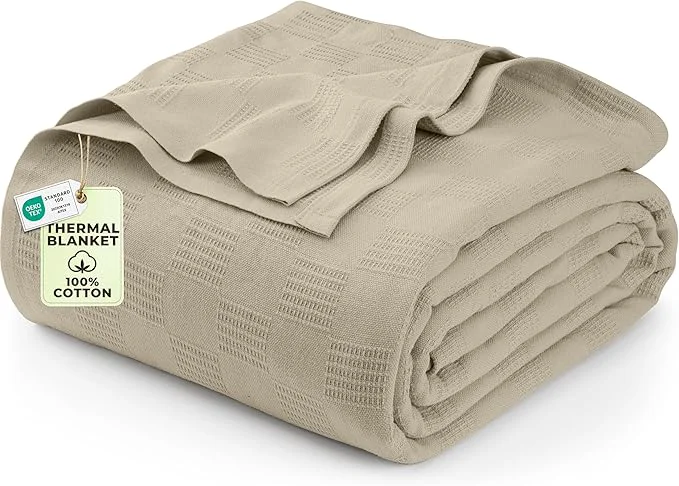 Superior Utopia Bedding Khaki Cotton Blanket King Size – 90×108 Inch Lightweight Soft and Breathable Thermal Blanket for All Seasons First-Class