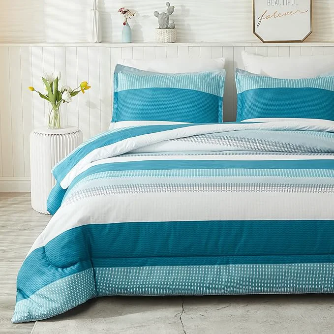 Certified Litanika Queen Comforter Set White Teal – 3 Pieces Lightweight Fluffy Bedding Comforter Sets All Season Down Comforter 1 Comforter 2 Pillowcases Refined