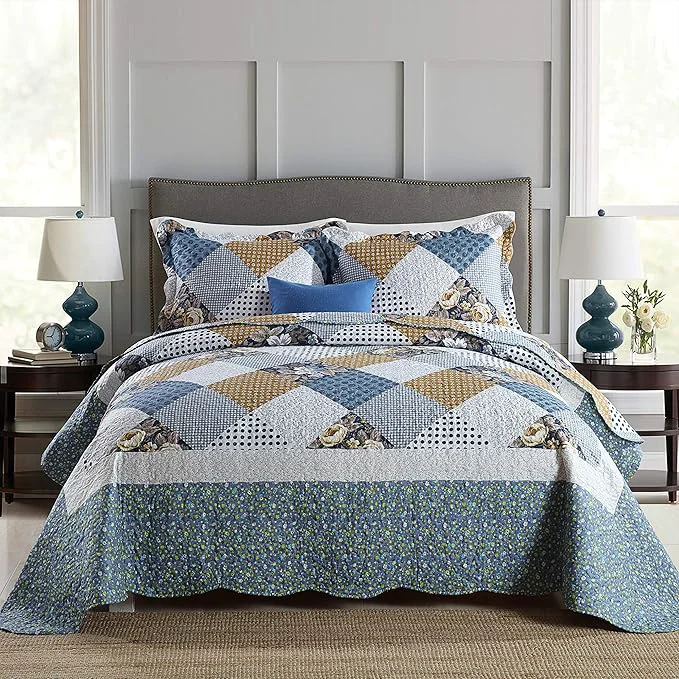 Functional Travan 3-Piece Queen Quilt Sets with Shams Oversized Bedding Bedspread Reversible Soft Coverlet Set Queen Size Exceptional