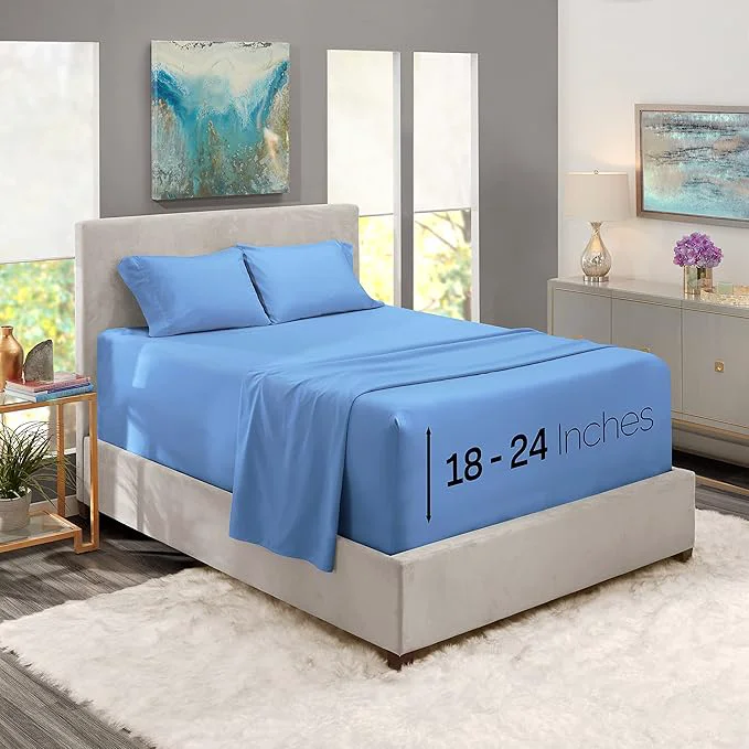 First-Class Nestl King Size Sheet Set 4 Piece Extra Deep Pocket 18-24 inches Microfiber Hotel Luxury Soft Breathable Wrinkle- Easy to Care Calm Blue Green