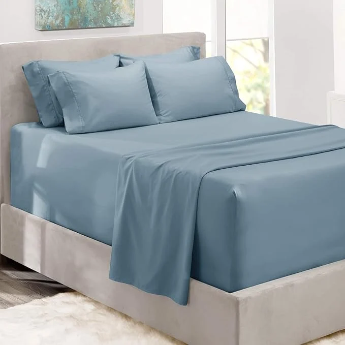 Artisan Hearth amp Harbor Bed Sheets Luxury Soft 6 Piece Bed Sheet Set Extra Deep Pocket Fitted Sheets Fits Mattress up to 21 quot Double Brushed Bedding Sheets amp Pillowcases King Soft Blue Contemporary
