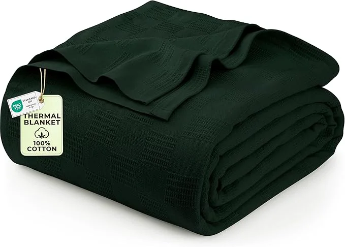 Top-Quality Utopia Bedding Forest Green Cotton Blanket King Size – 90×108 Inch Lightweight Soft and Breathable Thermal Blanket for All Seasons Environmentally Friendly