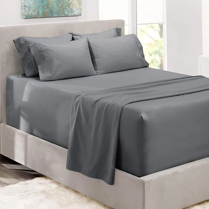 Elegant Hearth amp Harbor Luxury Soft 6 Piece Bed Sheet Set Extra Deep Pocket Fitted Sheets Fits Mattress up to 21 quot Double Brushed Bedding Sheets amp Pillowcases Twin Frost Gray Top-Quality