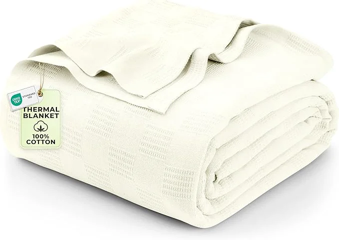 Secure Utopia Bedding Ivory Cotton Blanket Twin Size – 90×72 Inch Lightweight Soft and Breathable Thermal Blanket for All Seasons User-Friendly