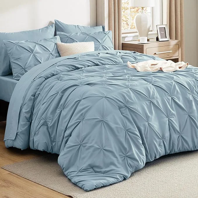 Practical Bedsure Queen Comforter Set Light Blue – Bed in a Bag Queen Size Bedding 7 Pieces GentleSoft™ Pintuck Bed Set Gift for Family Pinch Pleat All Season Comforter with Sheets Pillowcases amp Shams Prestigious