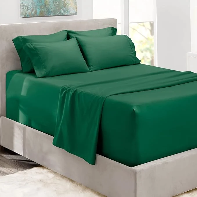 Versatile Hearth amp Harbor Bed Sheets Luxury Soft 6 Piece Bed Sheet Set Extra Deep Pocket Fitted Sheets Fits Mattress up to 21 quot Double Brushed Bedding Sheets amp Pillowcases Split King Dark Green Expertly Made