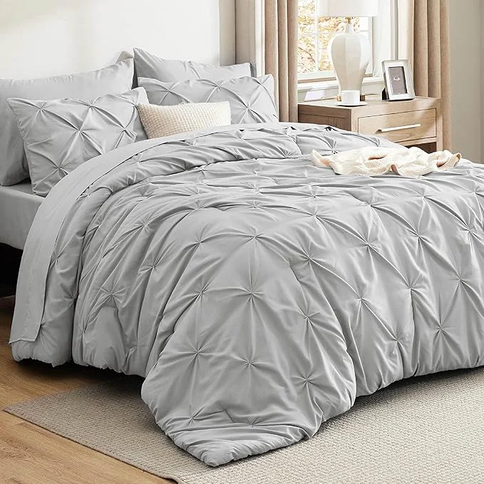 Responsible Bedsure Twin Comforter Set Light Grey – Bed in a Bag Twin Size Bedding 5 Pieces GentleSoft™ Pintuck Bed Set Gift for Family Pinch Pleat Light Grey Comforter with Sheets Pillowcase amp Sham Official