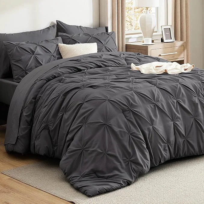 Premium Material Bedsure King Size Comforter Set Dark Grey – Bed in a Bag Bedding Set 7 Pieces GentleSoft™ Pintuck Bed Set Gift for Family Pinch Pleat Dark Grey Comforter with Sheets Pillowcases amp Shams Proven