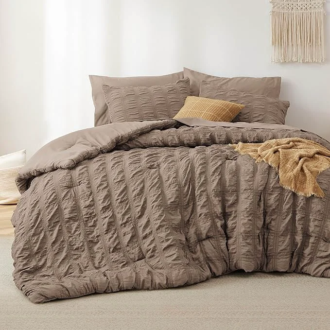 Elegant Bedsure Bed in a Bag Queen – 7 Pieces Plaid Seersucker Bedding Comforter Sets Soft Lightweight Affogat Boho Bed Set with Comforters Queen Size Sheets Pillowcases amp Shams Exclusive