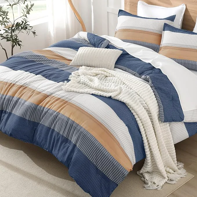 Eco-Friendly Litanika Comforter Set – Lightweight Quilt Bedding Comforter Sets Colorblock Stripe Fluffy Bed Set All Season Down Twin Twin XL Orange Blue Authentic