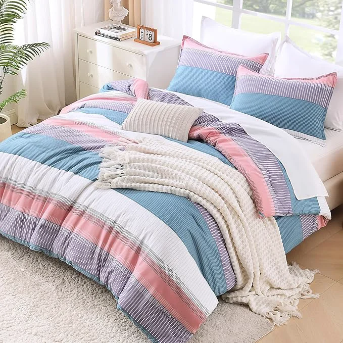 Exclusive Litanika Full Comforter Set SeaSault – 3 Pieces Lightweight Fluffy Bedding Comforter Sets All Season Down Comforter 1 Comforter 2 Pillowcases Genuine