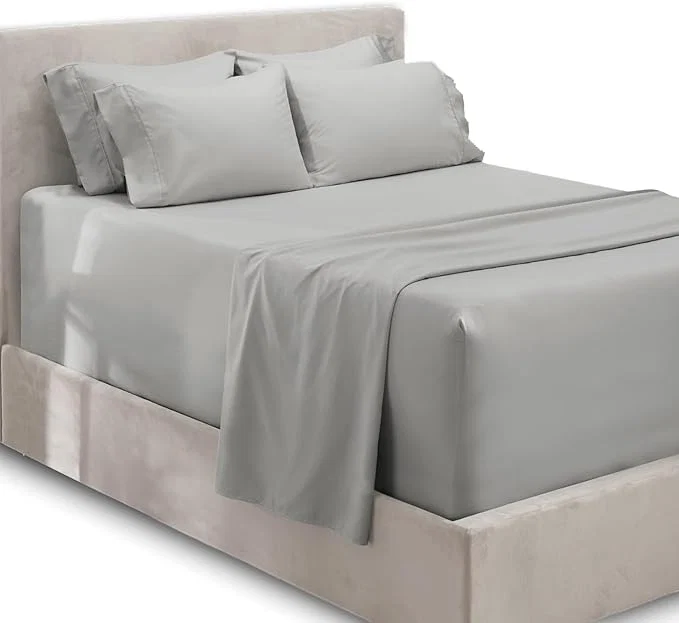 Secure Hearth amp Harbor Extra Deep Pocket King Size Sets – Fits Mattress 18-24 Inches Deep – Extra Deep Pocket Sheets – 6 Piece King Size – Silver Clean
