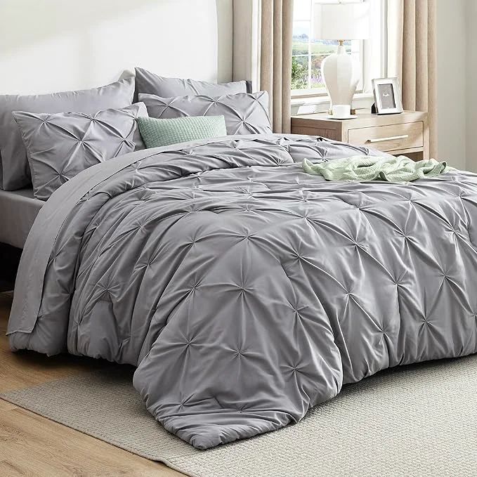 Advanced Bedsure Full Comforter Set Grey – Bed in a Bag Full Size Bedding Set 7 Pieces GentleSoft™ Pintuck Bed Set Gift for Family Pinch Pleat Grey Comforter with Sheets Pillowcases amp Shams Professional