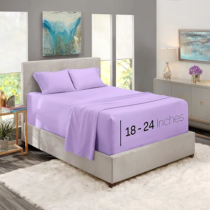 Safe Nestl California King Size Sheet Set 4 Piece Extra Deep Pocket 18-24 inches Microfiber Hotel Luxury Soft Breathable Wrinkle- Easy to Care Lavender High-Performance