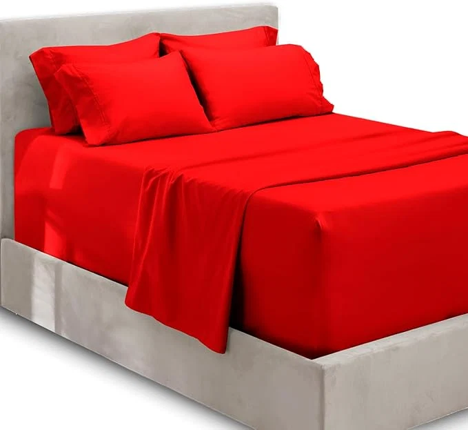 Trendy Hearth amp Harbor Extra Deep Pocket Sheets – Fits Mattress 18-24 Inches Deep – Extra Deep Pocket California King Size – 6 Piece Cal King Sheets – Cal King Cherry Red Recyclable