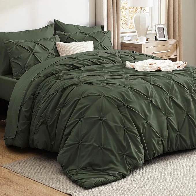 Superior Bedsure King Size Comforter Set Olive Green – Bed in a Bag Bedding Set 7 Pieces GentleSoft™ Pintuck Bed Set Gift for Family Pinch Pleat Olive Green Comforter with Sheets Pillowcases amp Shams High-Grade