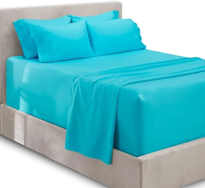Long-Lasting Hearth amp Harbor Extra Deep Pocket King Size Sets – Fits Mattress 18-24 Inches Deep – Extra Deep Pocket Sheets – 6 Piece King Size – Beach Blue Specialty