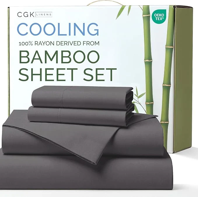 Expertly Made Rayon Derived From Bamboo – Bamboo Sheets Cal King Size – Cooling Sheets for Cal King – Ultra Soft Hotel Luxury Bedding – 1 Flat amp 1 Fitted amp 2 Pillowcases with 16 Inch Deep Pockets – Dark Grey Stylish