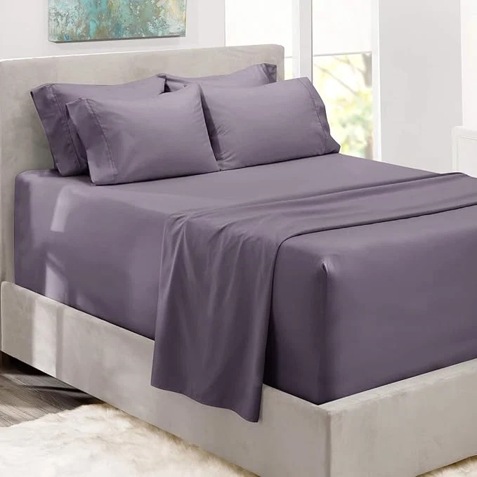 High-End Hearth amp Harbor Bed Sheets Luxury Soft 6 Piece Bed Sheet Set Extra Deep Pocket Fitted Sheets Fits Mattress up to 21 quot Double Brushed Bedding Sheets amp Pillowcases Full Purplish Gray Innovative