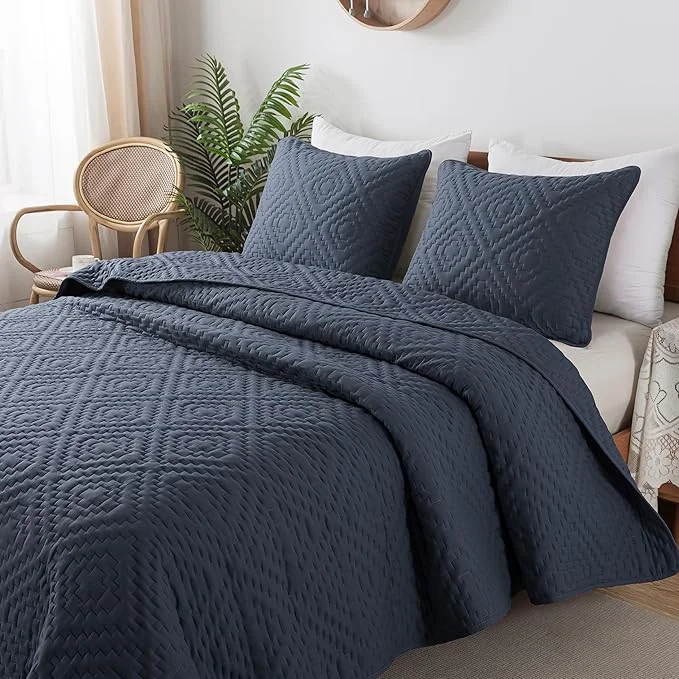 Contemporary R.SHARE Navy Blue Twin Size Quilt Bedding Sets with Pillow Sham Boho Lightweight Soft Bedspread Coverlet Quilted Blanket Thin Comforter Bed Cover for All Season 2 Pieces 68×90 inches Optimized
