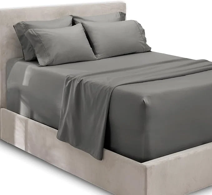 Optimized Hearth amp Harbor Extra Deep Pocket Sheets – Fits Mattress 18-24 Inches Deep – Extra Deep Pocket Split King Size Sets – 7 Piece Split King Size – Grey Reusable