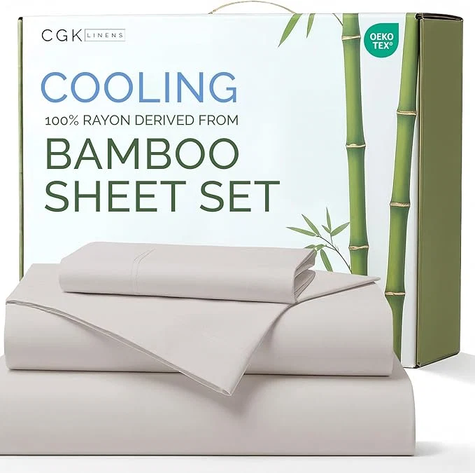 Smooth Rayon Derived From Bamboo – Bamboo Sheets Twin XL Size – Cooling Sheets for Twin XL – Soft Breathable Hotel Luxury Bedding – 1 Flat amp 1 Fitted amp 1 Pillowcase w 16 Inch Deep Pockets – Light Grey Elegant