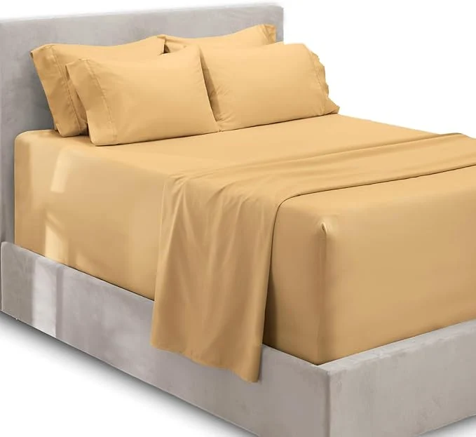 Casual Hearth amp Harbor Bed Linen Set – Twin Size – 4 Piece – Microfiber – Deep Pocket – Camel Solid