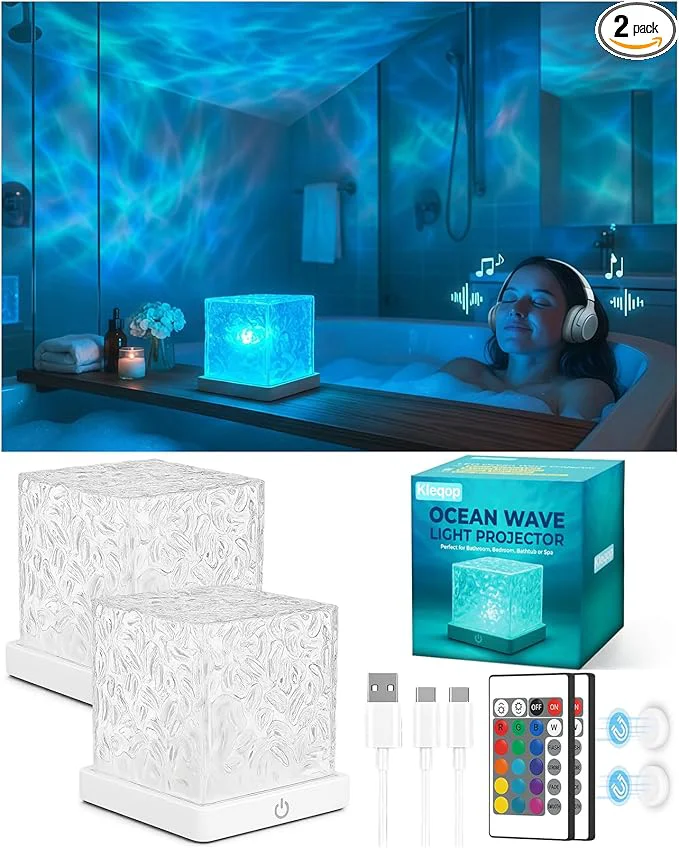 High-Grade 2-Pack Rechargeable Shower Lights 16 Color Ocean Wave Projector Light Cordless Official