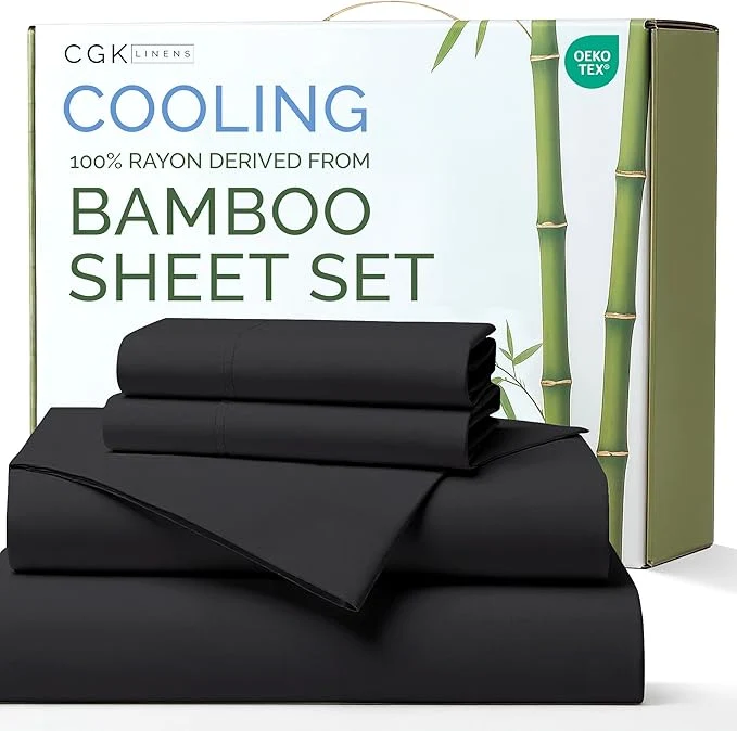 Convenient Rayon Derived From Bamboo – Bamboo Sheets Queen Size – Cooling Sheets for Queen – Ultra Soft Breathable amp Hotel Luxury Bedding – 1 Flat amp 1 Fitted amp 2 Pillowcases w 16 Inch Deep Pockets – Black Next-Generation