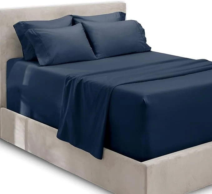 Long-Lasting Hearth amp Harbor Extra Deep Pocket Sheets – Fits Mattress 18-24 Inches Deep – Extra Deep Pocket California King Size – 6 Piece Cal King Sheets – Cal King Navy Blue Outstanding