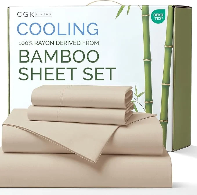 Excellent Sheets King Size – Cooling Sheets for King – Rayon Derived from Bamboo – Ultra Soft Breathable amp Hotel Luxury Bedding – 1 Flat amp 1 Fitted amp 2 Pillowcases w 16 Inch Deep Pockets – Wheat Lightweight