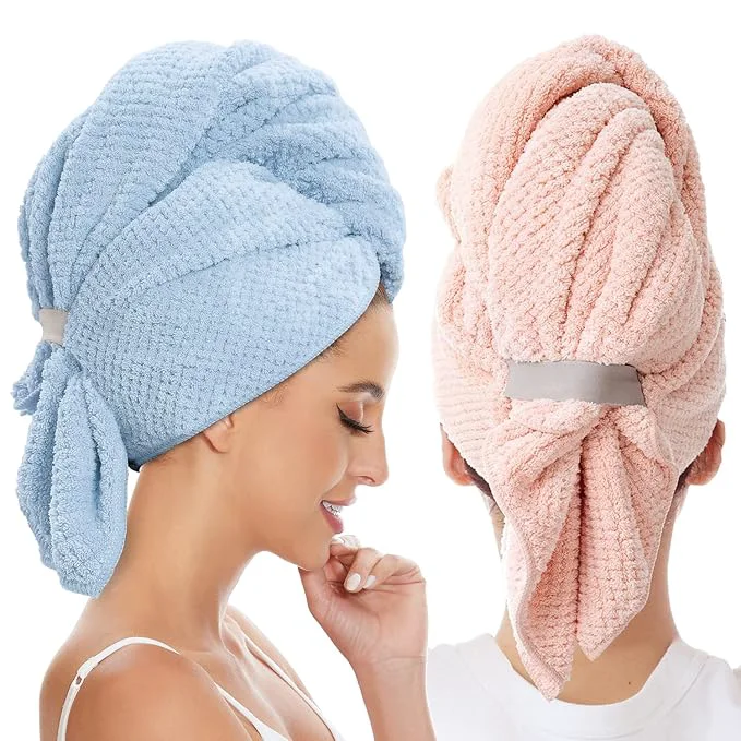 Green 2 Pack Large Microfiber Hair Towel Wrap Fine