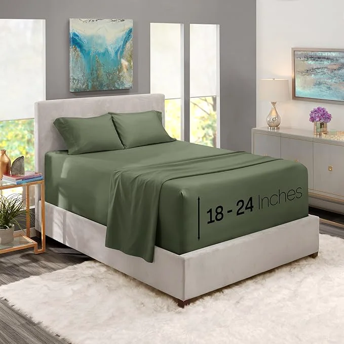 Trendy Nestl Twin XL Size Sheet Set 4 Piece Extra Deep Pocket 18-24 inches Microfiber Hotel Luxury Soft Breathable Wrinkle- Easy to Care Olive Green Reusable
