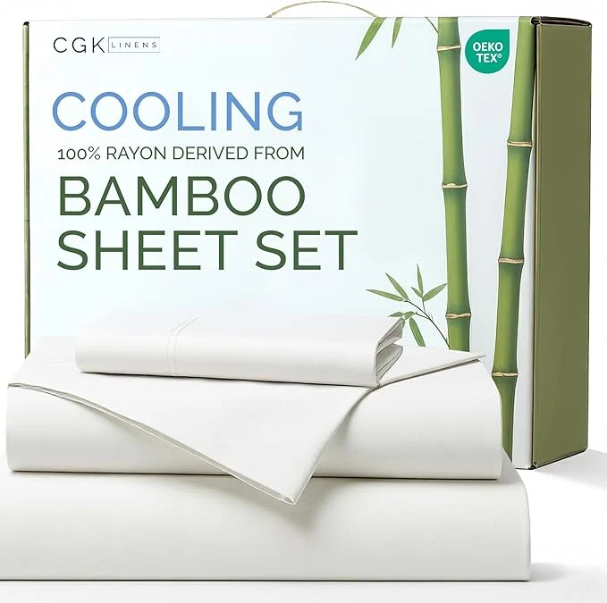 Efficient Rayon Derived From Bamboo – Bamboo Sheets Twin Size – Cooling Sheets for Twin – Ultra Soft Breathable amp Hotel Luxury Bedding – 1 Flat amp 1 Fitted amp 1 Pillowcase w 16 Inch Deep Pockets – White Fast