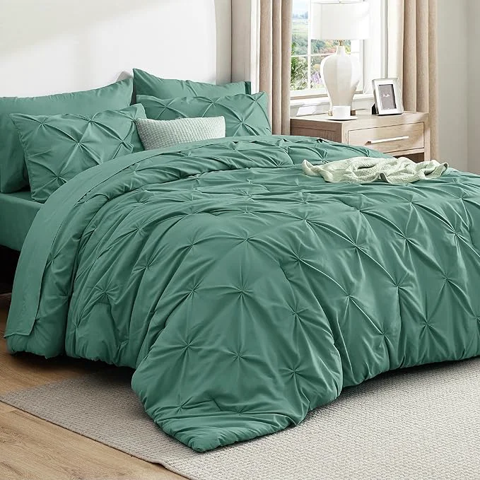 Powerful Bedsure Twin Comforter Set Graysih Green – Bed in a Bag Twin Size Bedding 5 Pieces GentleSoft™ Pintuck Bed Set Gift for Family Pinch Pleat Graysih Green Comforter with Sheets Pillowcase amp Sham High-Quality