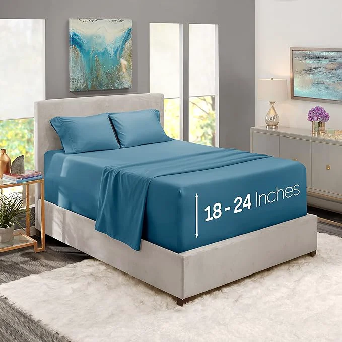 Official Nestl Twin Size Sheet Set 4 Piece Extra Deep Pocket 18-24 inches Microfiber Hotel Luxury Soft Breathable Wrinkle- Easy to Care Blue Heaven Artisan