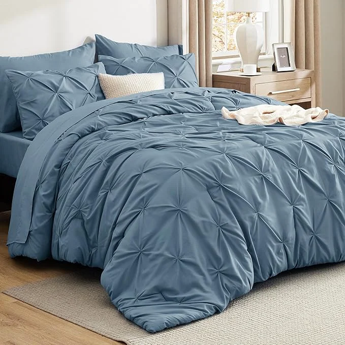 Excellent Bedsure King Size Comforter Set Mineral Blue – Bed in a Bag Bedding Set 7 Pieces GentleSoft™ Pintuck Bed Set Gift for Family Pinch Pleat Mineral Blue Comforter with Sheets Pillowcases amp Shams Trendy