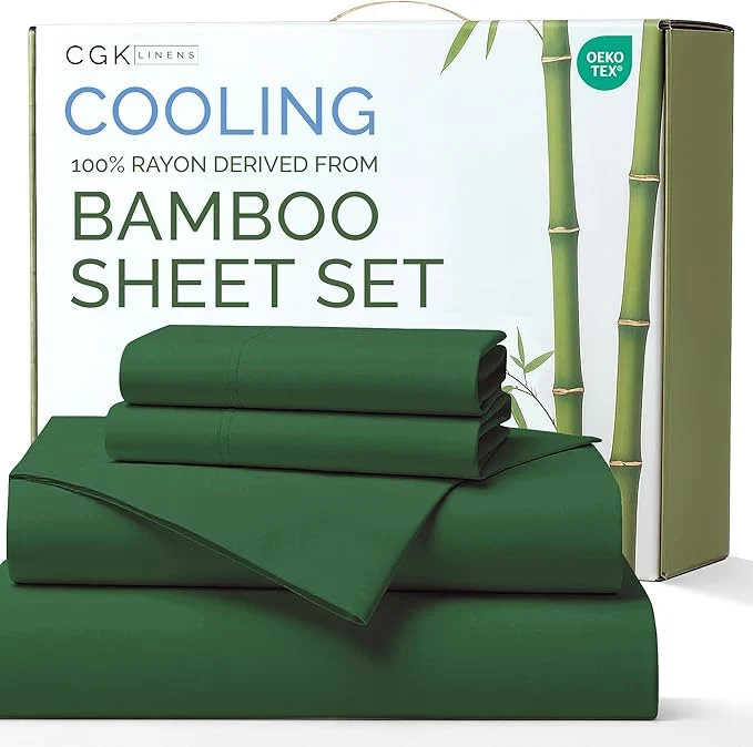 Effective Rayon Derived From Bamboo – Bamboo Sheets Cal King Size – Cooling Sheets for Cal King – Ultra Soft Hotel Luxury Bedding – 1 Flat amp 1 Fitted amp 2 Pillowcases w 16 Inch Deep Pockets – Emerald Green Clean