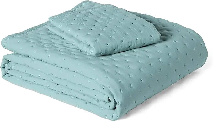 Convenient Amazon Basics Brushed Microfiber Quilt Set Extra Soft with Natural Texture 2-Piece Twin Twin XL Blue Reliable