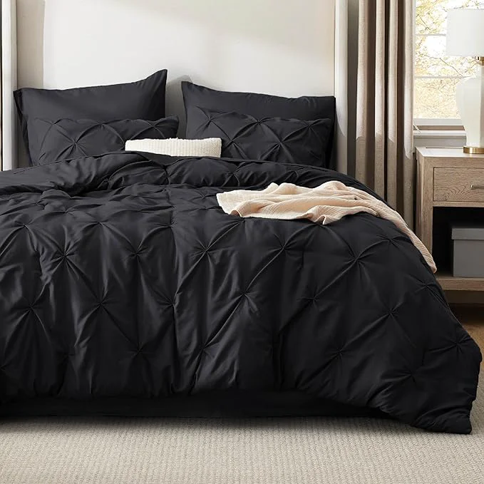 Effective Bedsure Oversized Queen Comforter Set Black – Bed in a Bag Bedding Set 7 Pieces GentleSoft™ Pintuck Bed Set Gift for Family Pinch Pleat All Season Comforter with Sheets Pillowcases amp Shams Reliable