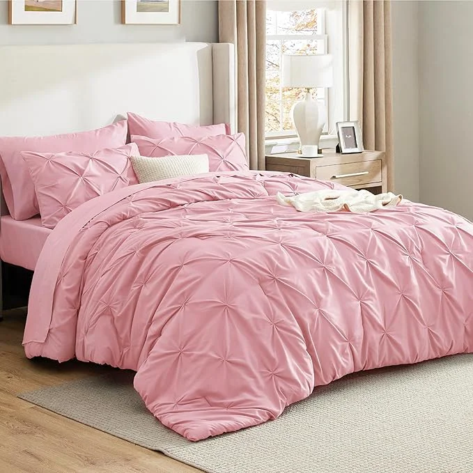 Proven Bedsure Queen Comforter Set Baby Pink – Bed in a Bag Queen Size Bedding 7 Pieces GentleSoft™ Pintuck Bed Set Gift for Family Pinch Pleat All Season Comforter with Sheets Pillowcases amp Shams Green