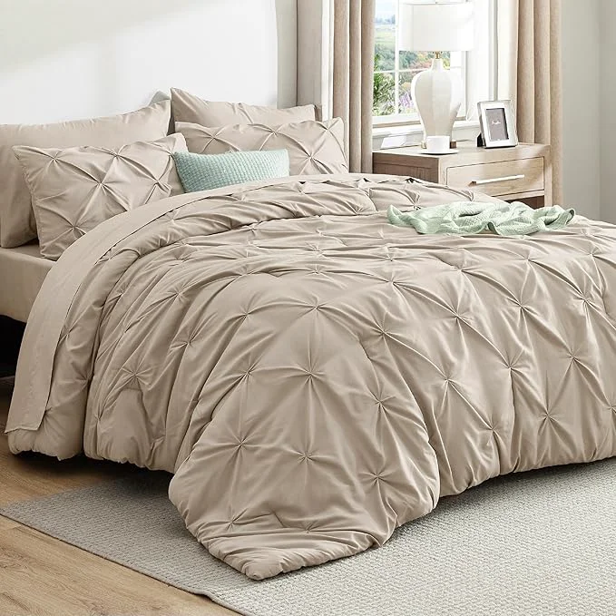 Fine Bedsure Oversized King Comforter Set Beige – Bed in a Bag Bedding Set 7 Pieces GentleSoft™ Pintuck Bed Set Gift for Family Pinch Pleat Beige Comforter with Sheets Pillowcases amp Shams Innovative